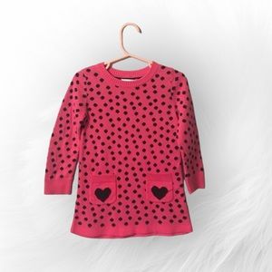 Jumping beans Pink Sweater Dress with Hearts and Black Polka Dots 2T